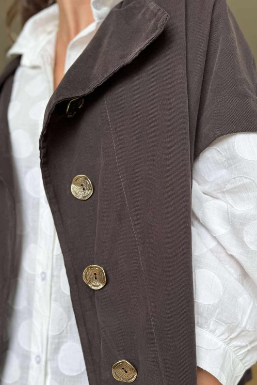 Made in Italy Cooper Needlecord Cap Sleeve Jacket Coffee Bean